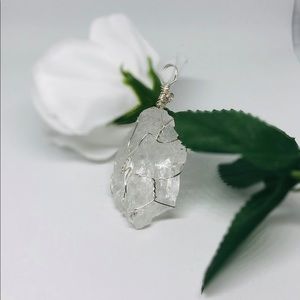 Clear quartz wire wrapped pendant necklace